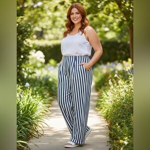 J. Crew Blue & White Sailor Stripe Essentials High Waist Wide Leg Pants 22